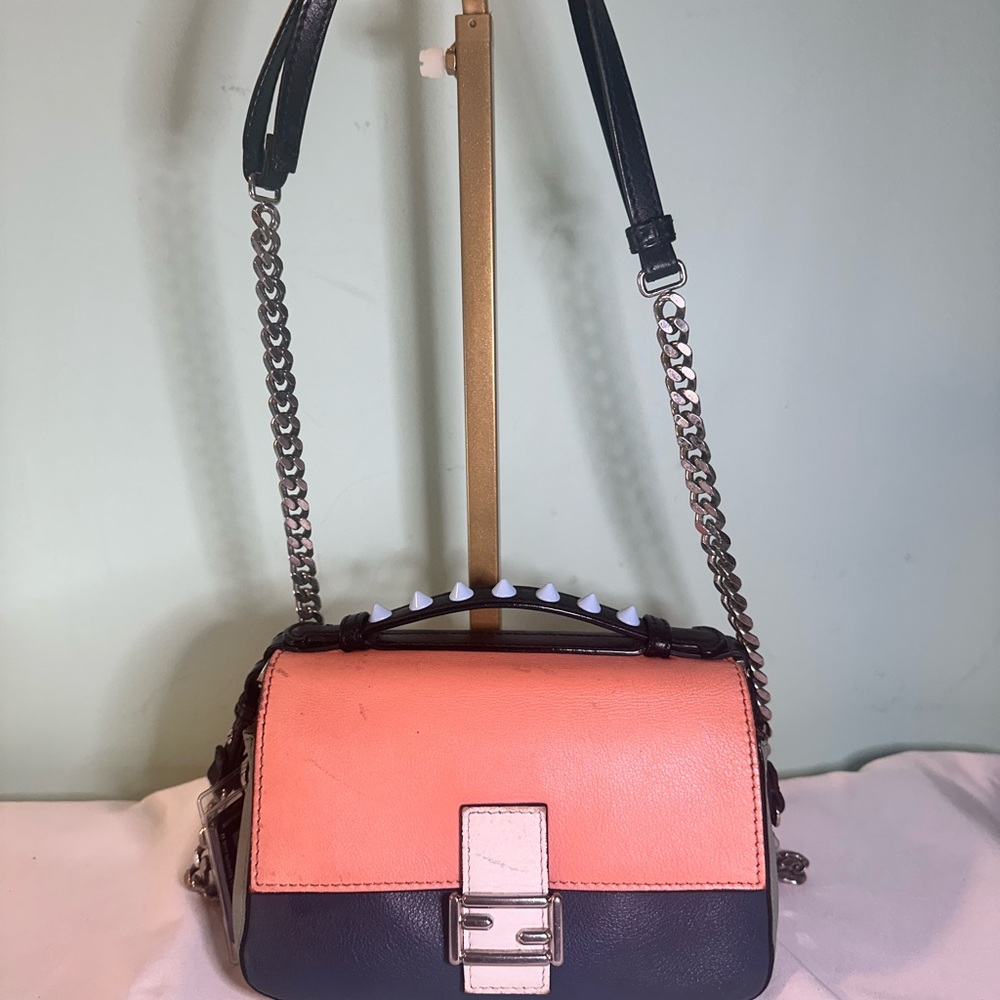 Fendi Monster Mini Baguette Crossbody Multicolor Leather Fur Chain Bag Rare - Picture 6 of 12